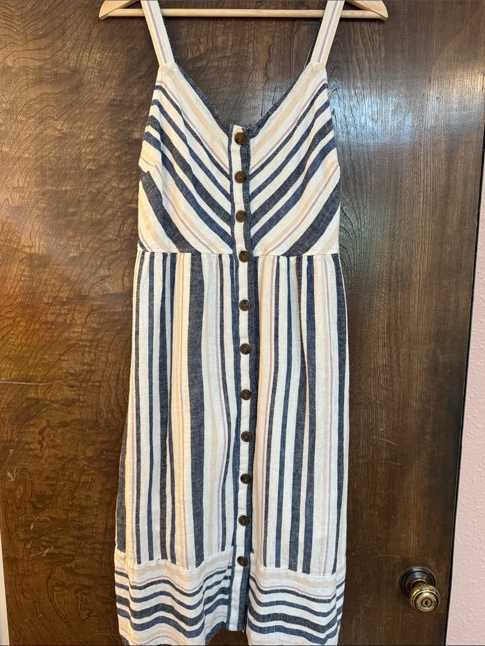 Universal Thread Striped Button-Front Midi Dress in Navy, White & Cream
